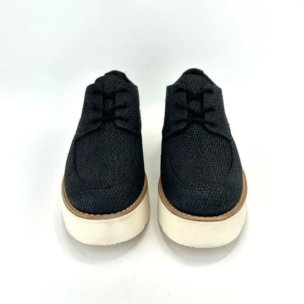 Vince Zina Platform Sneaker Size 8 Black Raffia Tweed Oxford/Derby Laced Wedged
